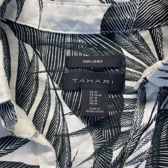 Tahari 100% Linen Button Front Blouse Roll Tab Sleeve Tropical Botanical Size M - Picture 3 of 9